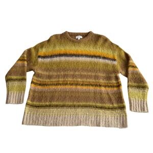 EVERY Wool Blend Furry Greens Yellows Striped Boxy Crew Neck Sweater M